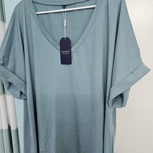 Women's Teal V-Neck Short Sleeve Top